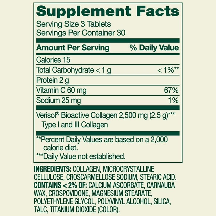 Spring Valley | Colágeno de Alta Absorción + C  2,500 mg | 90 Tabletas | Salud de Cabello, Piel y Uñas