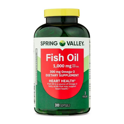 Spring Valley Omega-3 Fish Oil | 1000 mg | 300 Softgels | Salud Cardiovascular | Suplementos