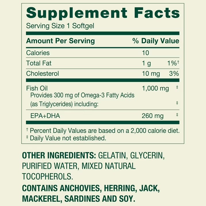 Spring Valley Omega-3 Fish Oil | 1000 mg | 300 Softgels | Salud Cardiovascular | Suplementos