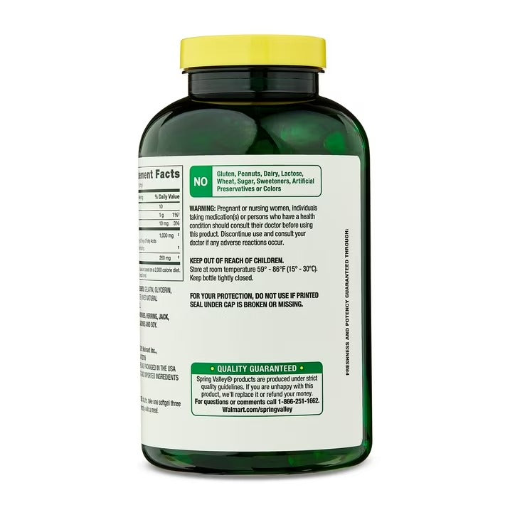 Spring Valley Omega-3 Fish Oil | 1000 mg | 300 Softgels | Salud Cardiovascular | Suplementos