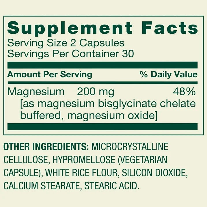 Spring Valley | Magnesio 200 mg | 60 Cápsulas Vegetarianas |  Sueño, Músculos y Sistema Nervioso