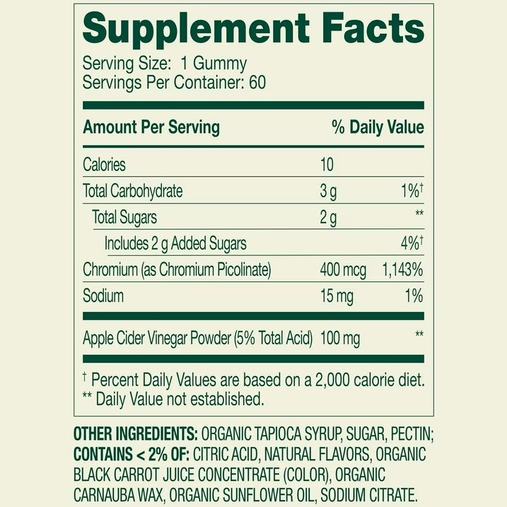 Spring Valley  | Picolinato de Cromo 400 mcg | 60 Gomitas | Control de Peso