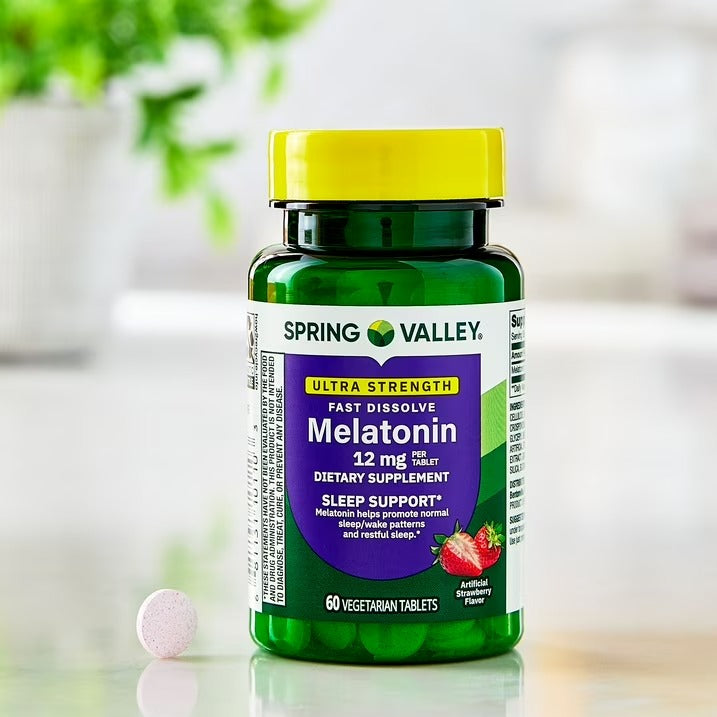 Spring Valley | Melatonina Ultra Fuerte 12 mg | 60 Tabletas Vegetarianas | Soporte para el Sueño