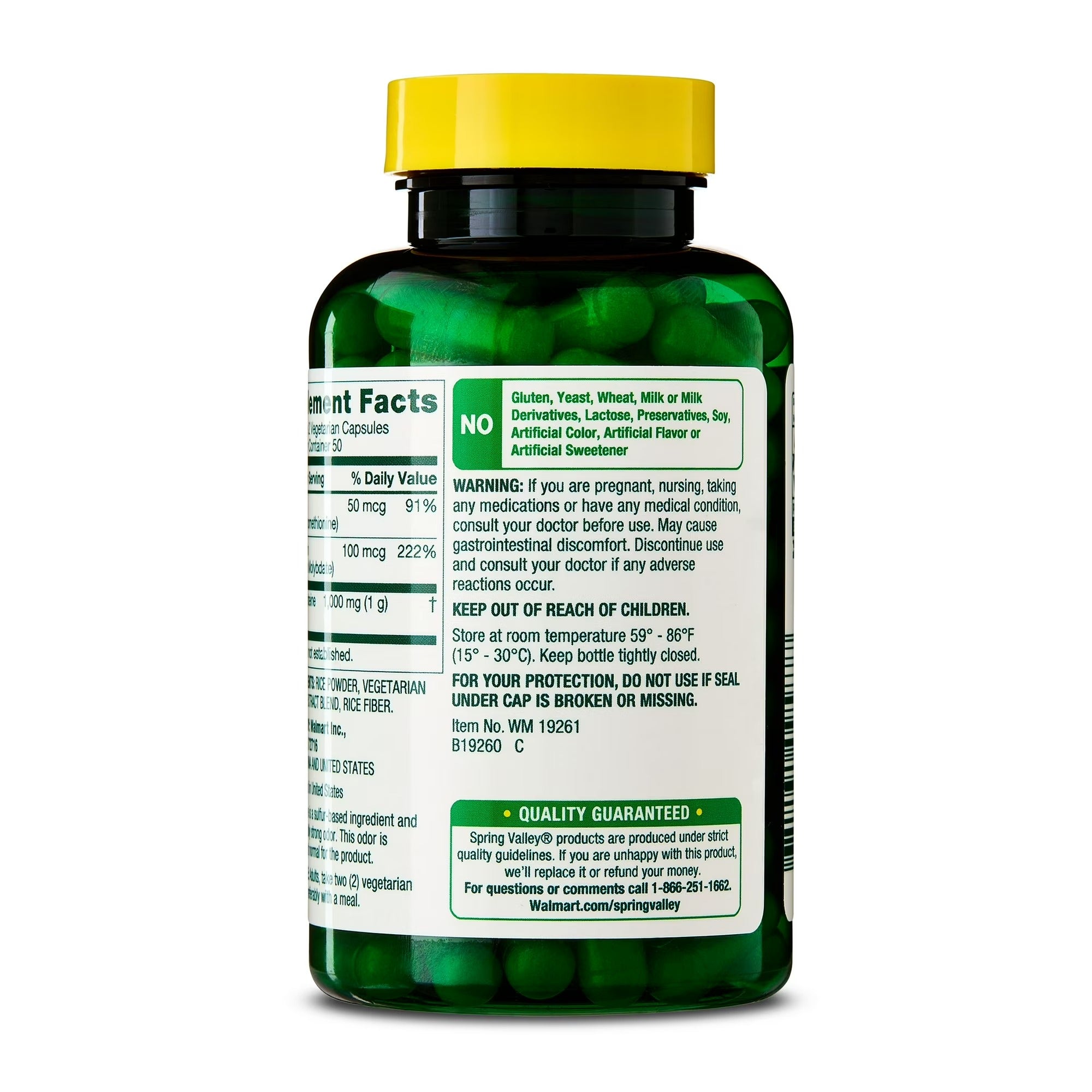 Spring Valley |  NAC (N-Acetil Cisteína) 1,000 mg | 100 Cápsulas Vegetarianas | Salud Inmunológica