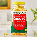 Spring Valley | Omega-3 Aceite de Pescado 1000 mg | 180 Softgels | Salud Cardiovascular y Cerebral