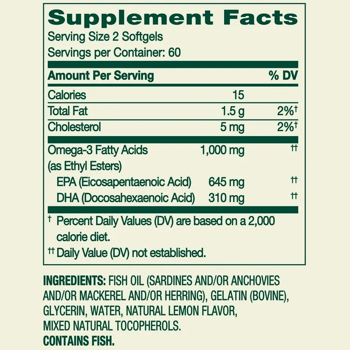 Spring Valley |  Omega-3 Mini 1000 mg | 120 Mini Softgels |  Salud Cardiovascular y Cerebral