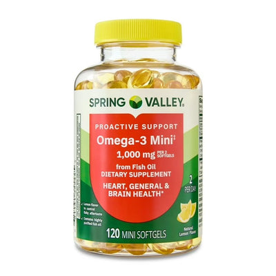 Spring Valley |  Omega-3 Mini 1000 mg | 120 Mini Softgels |  Salud Cardiovascular y Cerebral