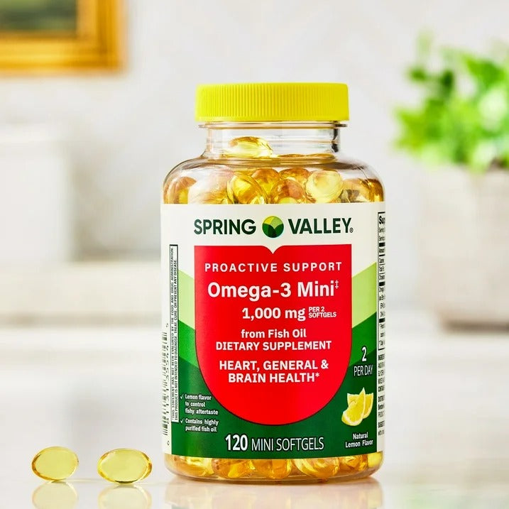 Spring Valley |  Omega-3 Mini 1000 mg | 120 Mini Softgels |  Salud Cardiovascular y Cerebral