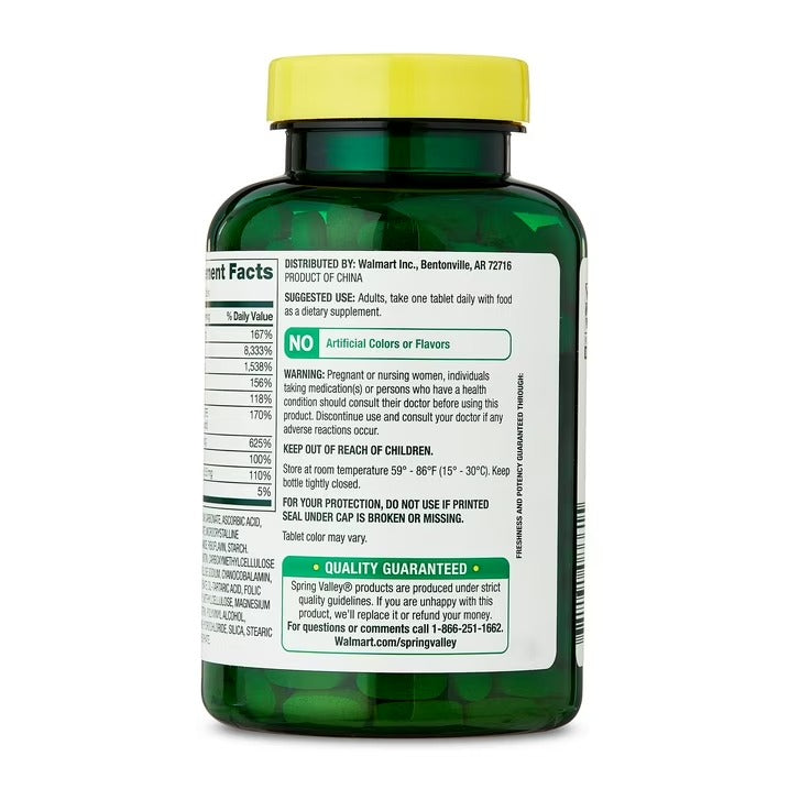 Spring Valley | Complejo B | 250 Tabletas | Apoyo al Metabolismo