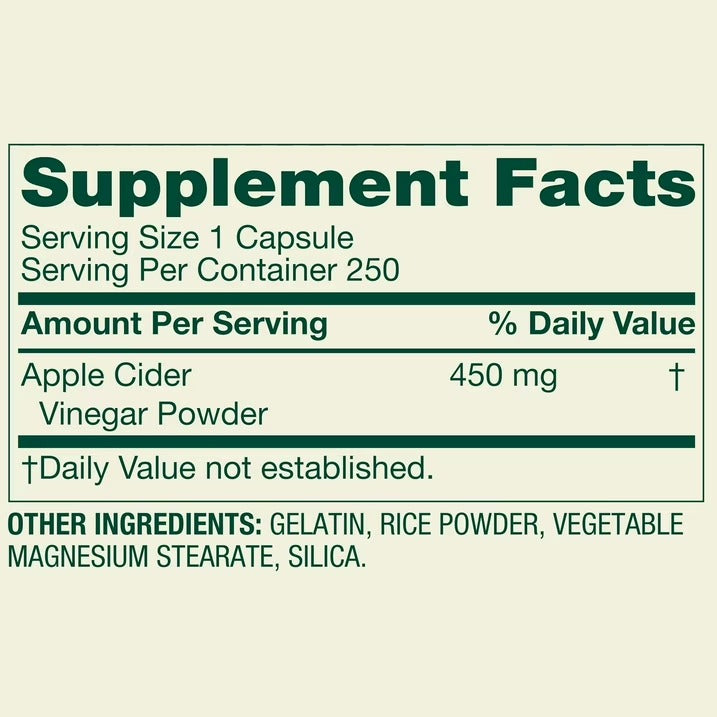 Spring Valley | Vinagre de Sidra de Manzana 450 mg | 250 Cápsulas | Control de Peso