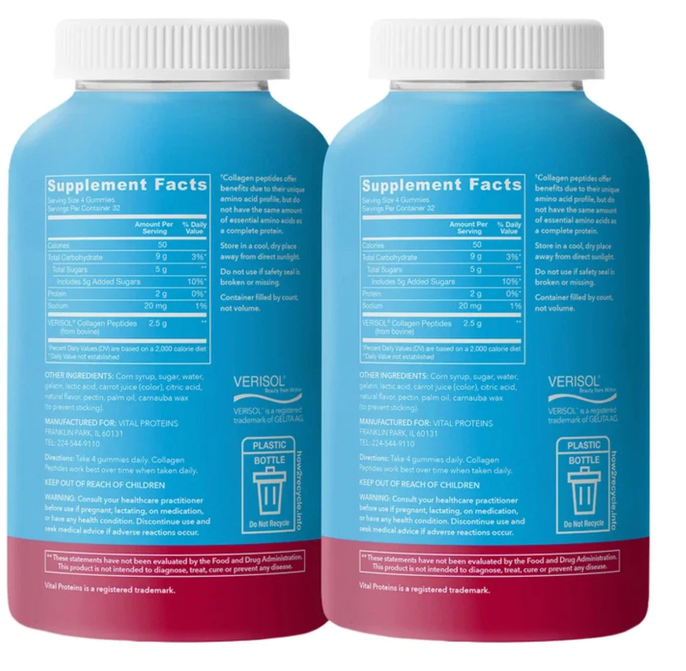 Vital Proteins | Gomitas de Colágeno 250 mg | 128 Gomitas | Salud de Piel y Cabello