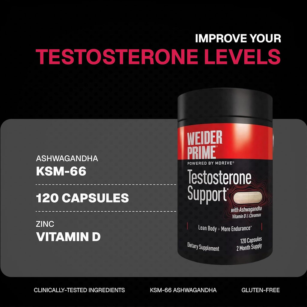 Weider Prime | Soporte Testosterona | 120 Cápsulas | Soporte Hormonal Masculino