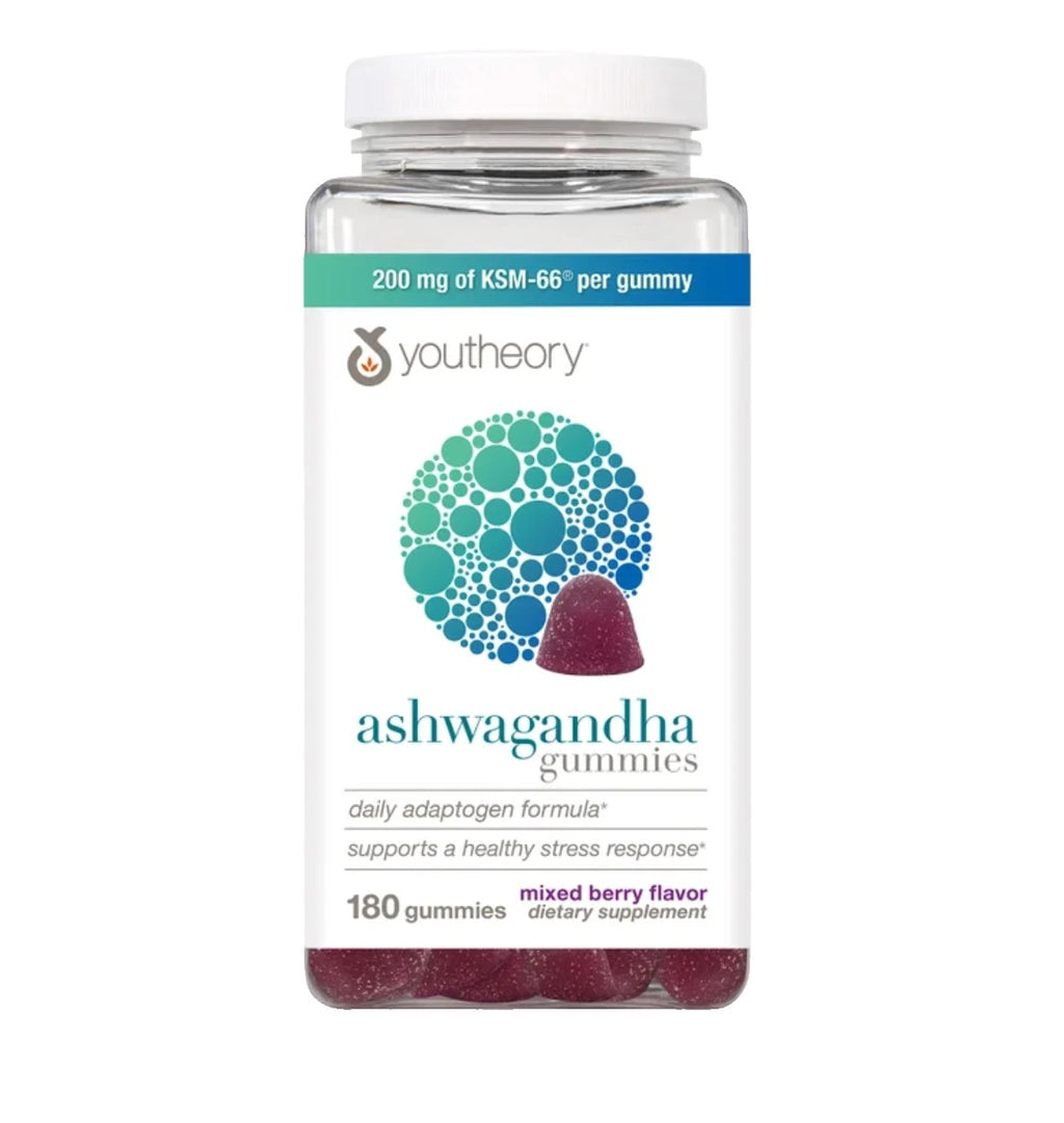 Youtheory | Ashwagandha 300 mg | 180 Gomitas Sabor Frutos Rojos | Estrés y Relajación