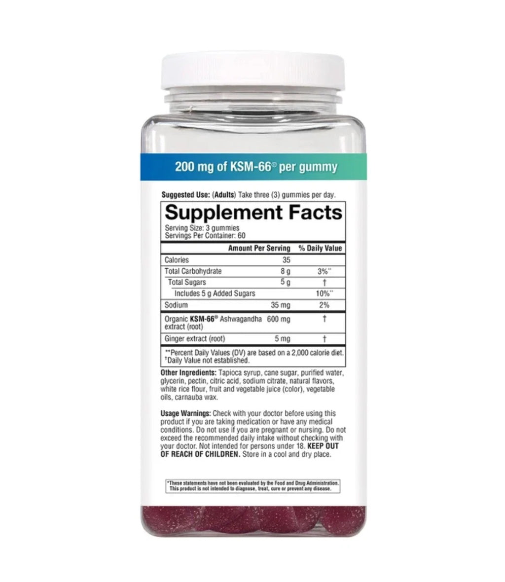 Youtheory | Ashwagandha 300 mg | 180 Gomitas Sabor Frutos Rojos | Estrés y Relajación