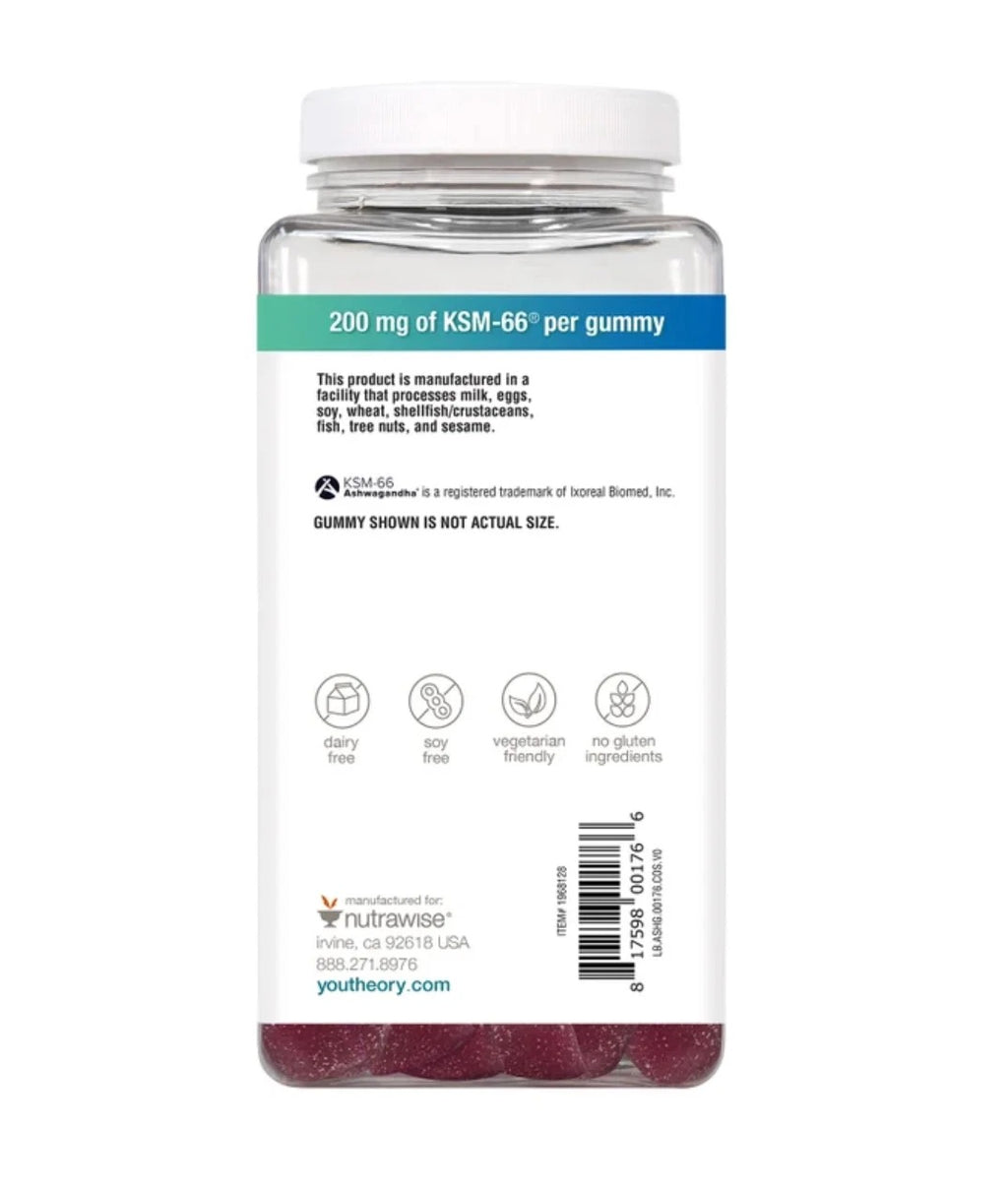 Youtheory | Ashwagandha 300 mg | 180 Gomitas Sabor Frutos Rojos | Estrés y Relajación